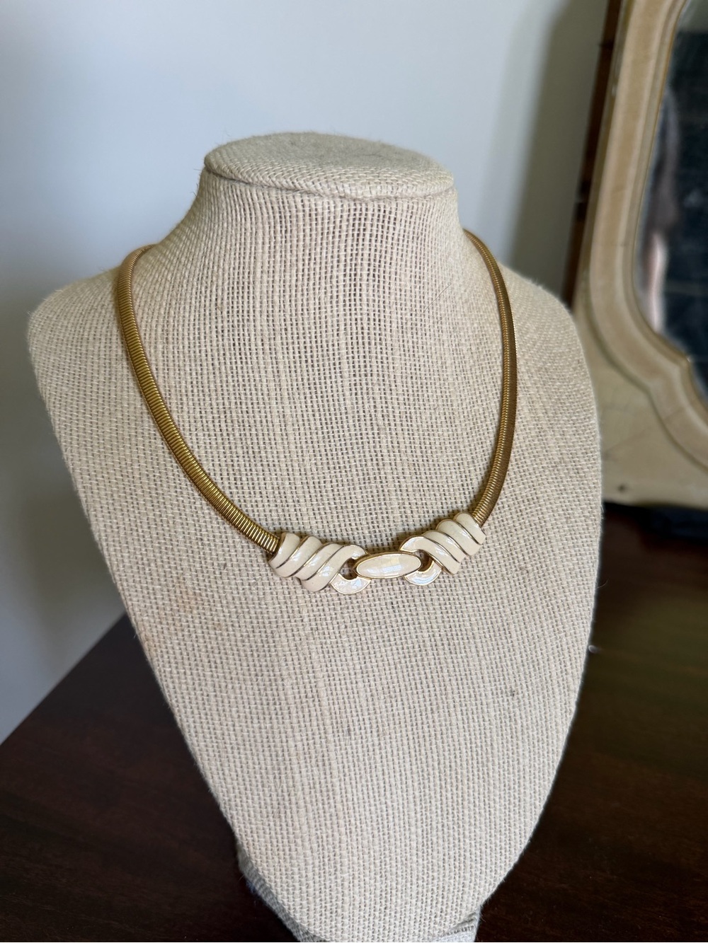 Monet Gold-Tone Necklace with Cream Enamel Link Accent